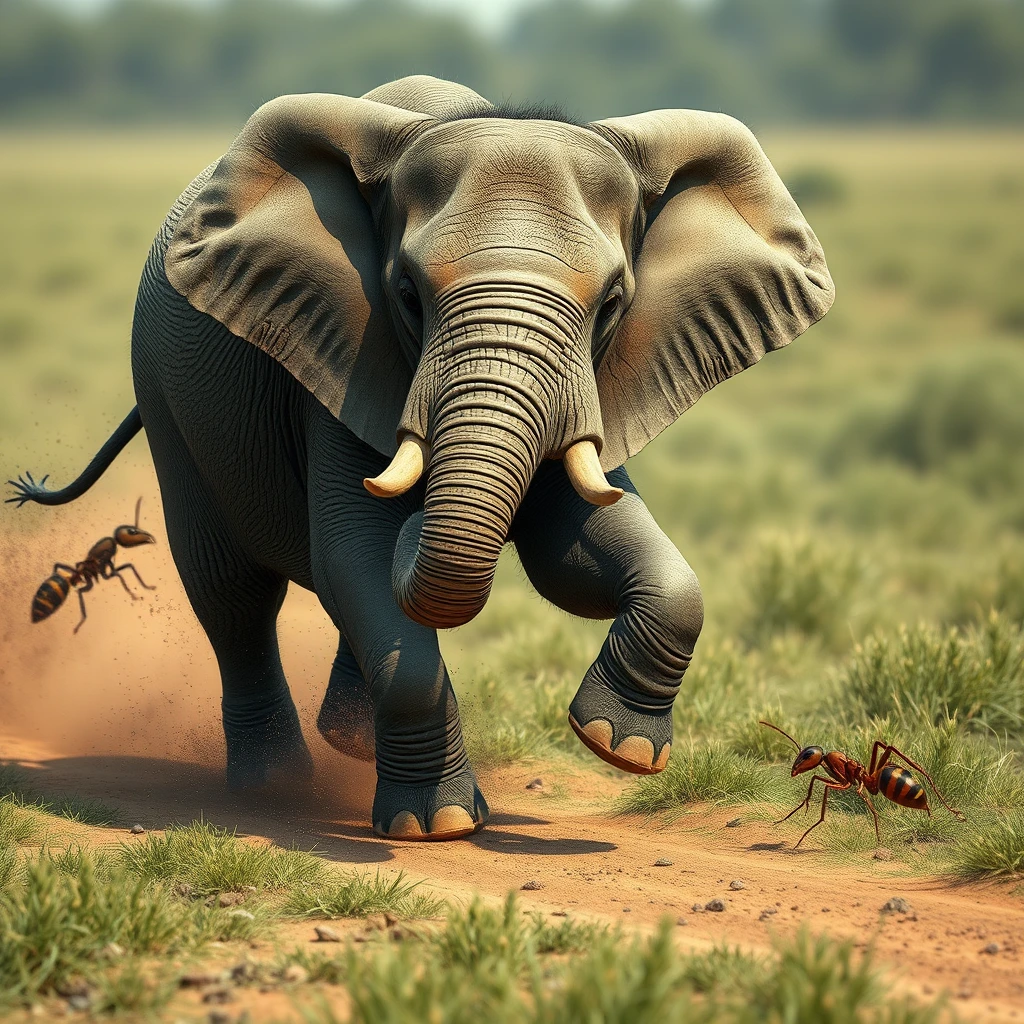 Flux Schnell Example: An elephant and ant racing